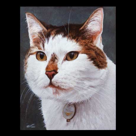 Cat portrait painting, oil paint on canvas