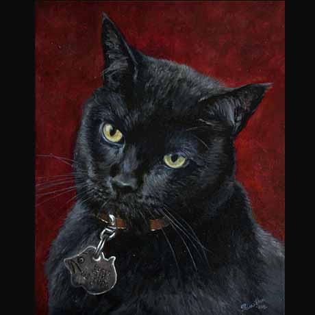 Cat portrait painting, oil paint on canvas