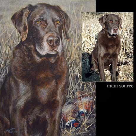 Brown labrador hunting portrait painting 1, oil paint on canvas