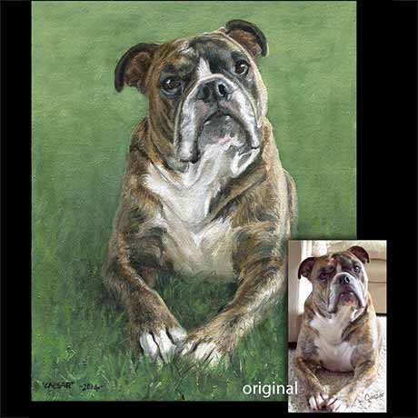 Bulldog dog portrait painting 1, oil paint on canvas