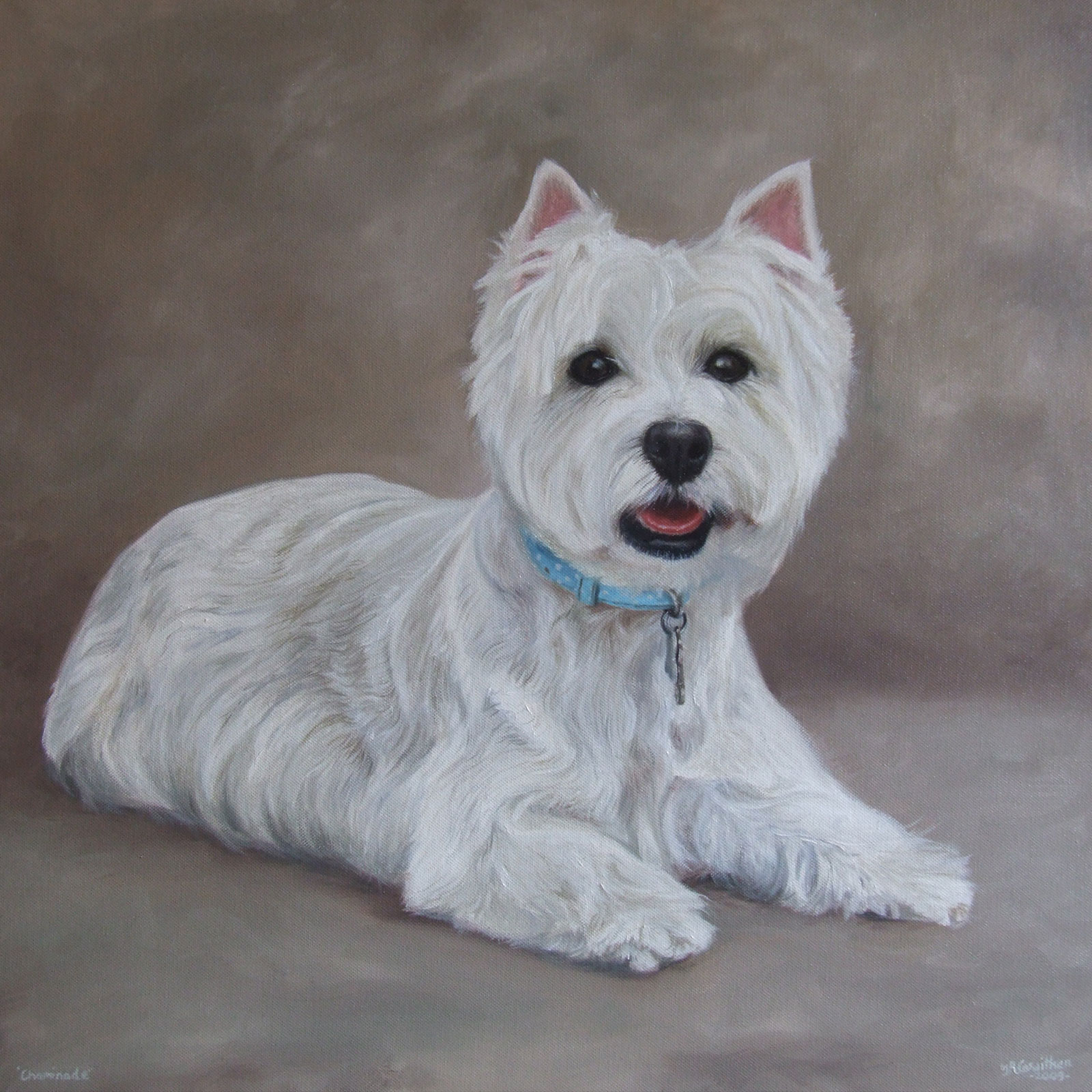 Westy dog portrait oil painting on canvas