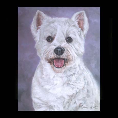 Westy dog portrait painting, oil paint on canvas