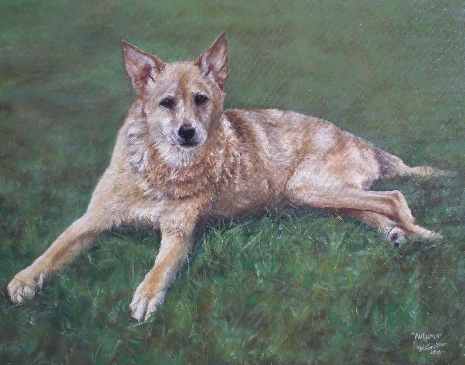 'Autumn' dog portrait oil painting on canvas