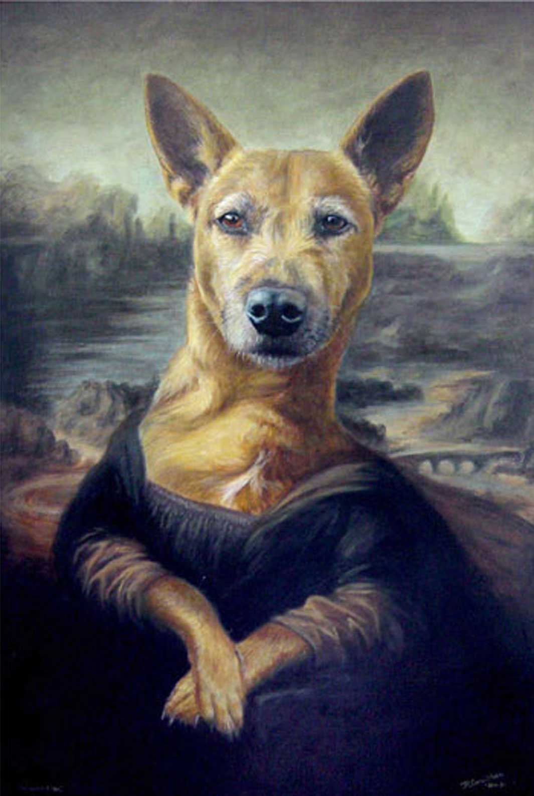 Mona Lisa dog portrait oil painting on canvas