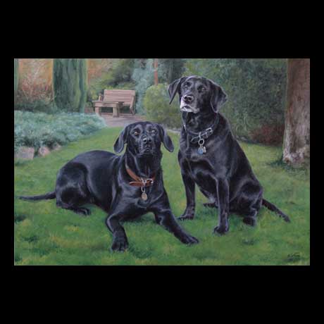 Black Labrador dogs portrait painting, oil paint on canvas