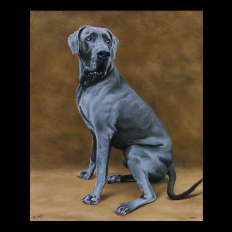 Great Dane dog portrait painting, oil paint on canvas