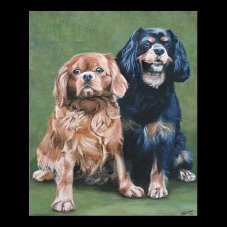 King Charles Spaniel dogs portrait painting, oil paint on canvas