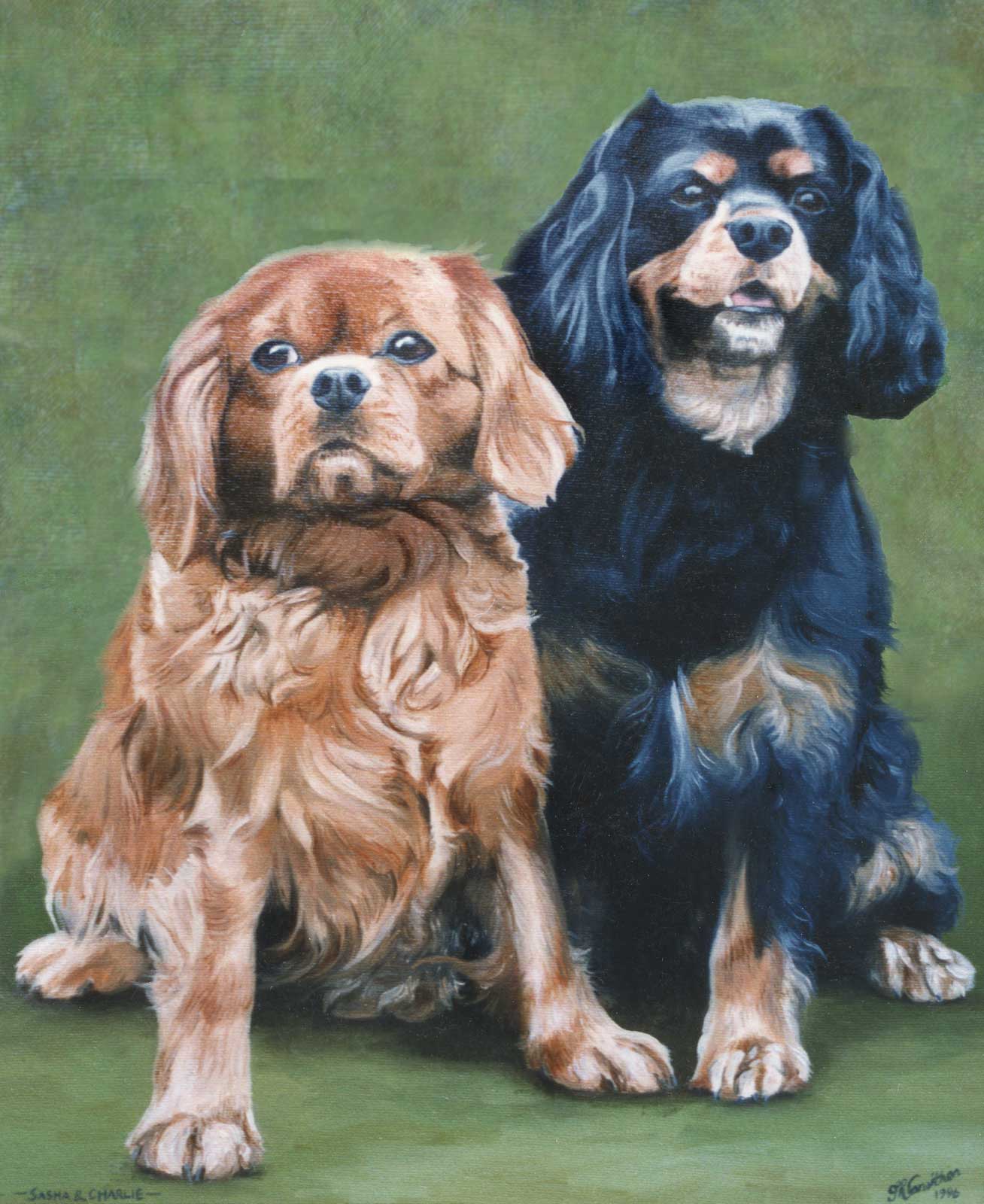 King Charles Spaniels dogs portraits oil painting on canvas