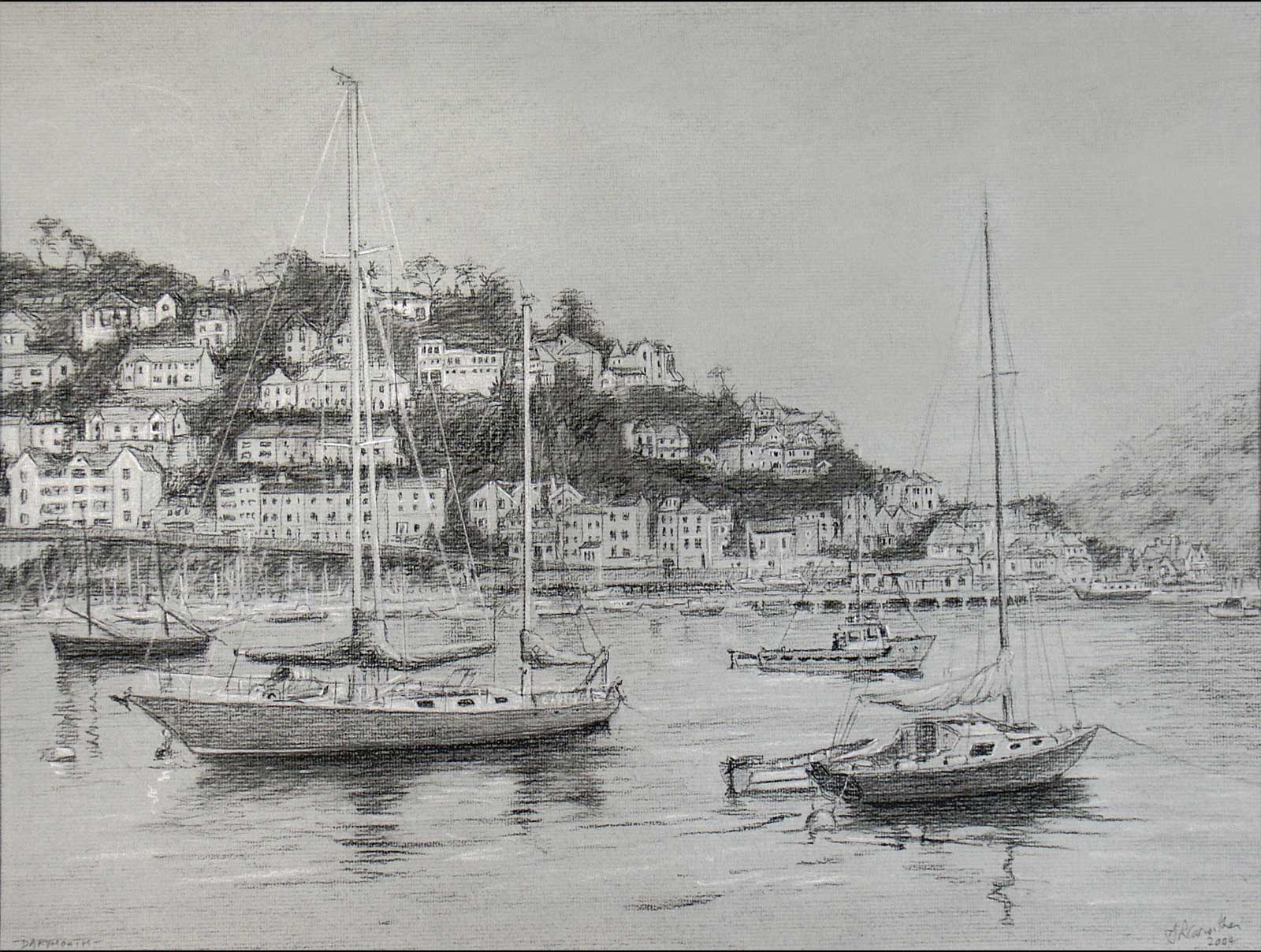 Dartmouth, Devon landscape drawing on paper