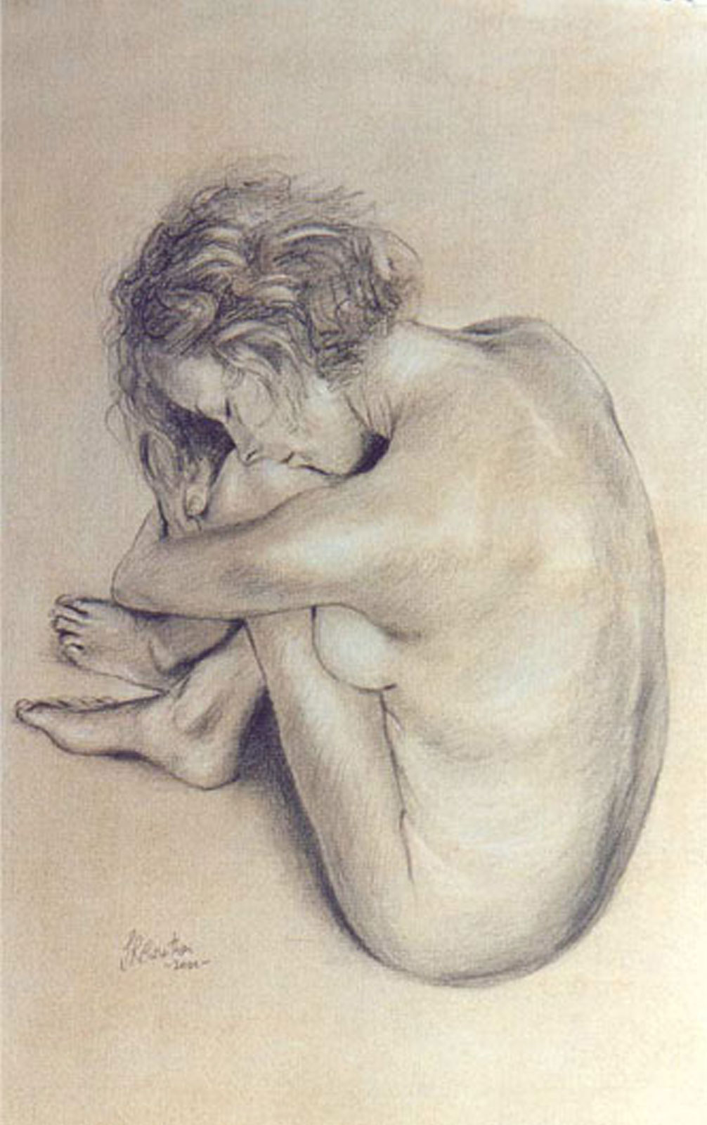 Nude female drawing on paper