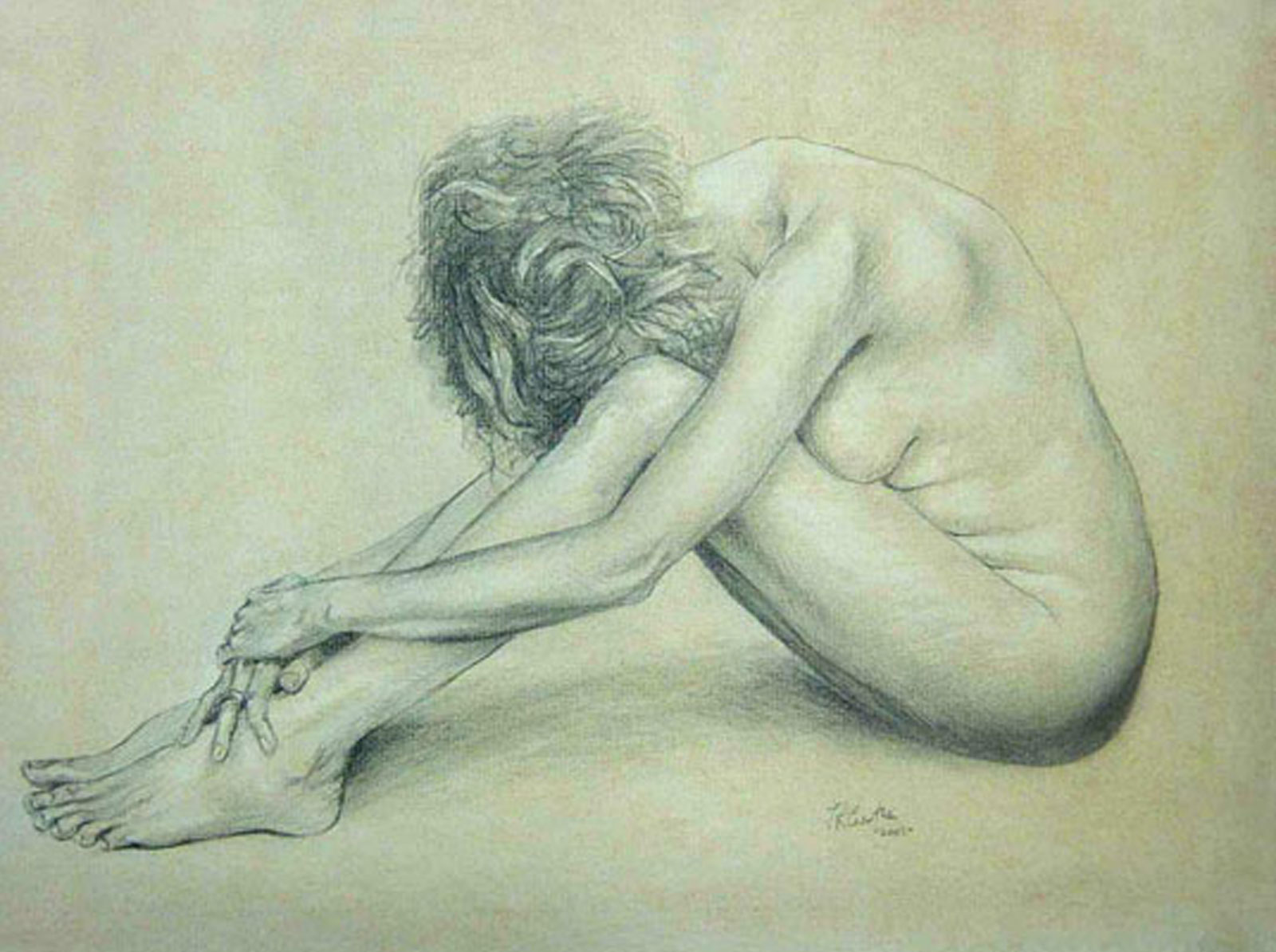 Nude female drawing on paper