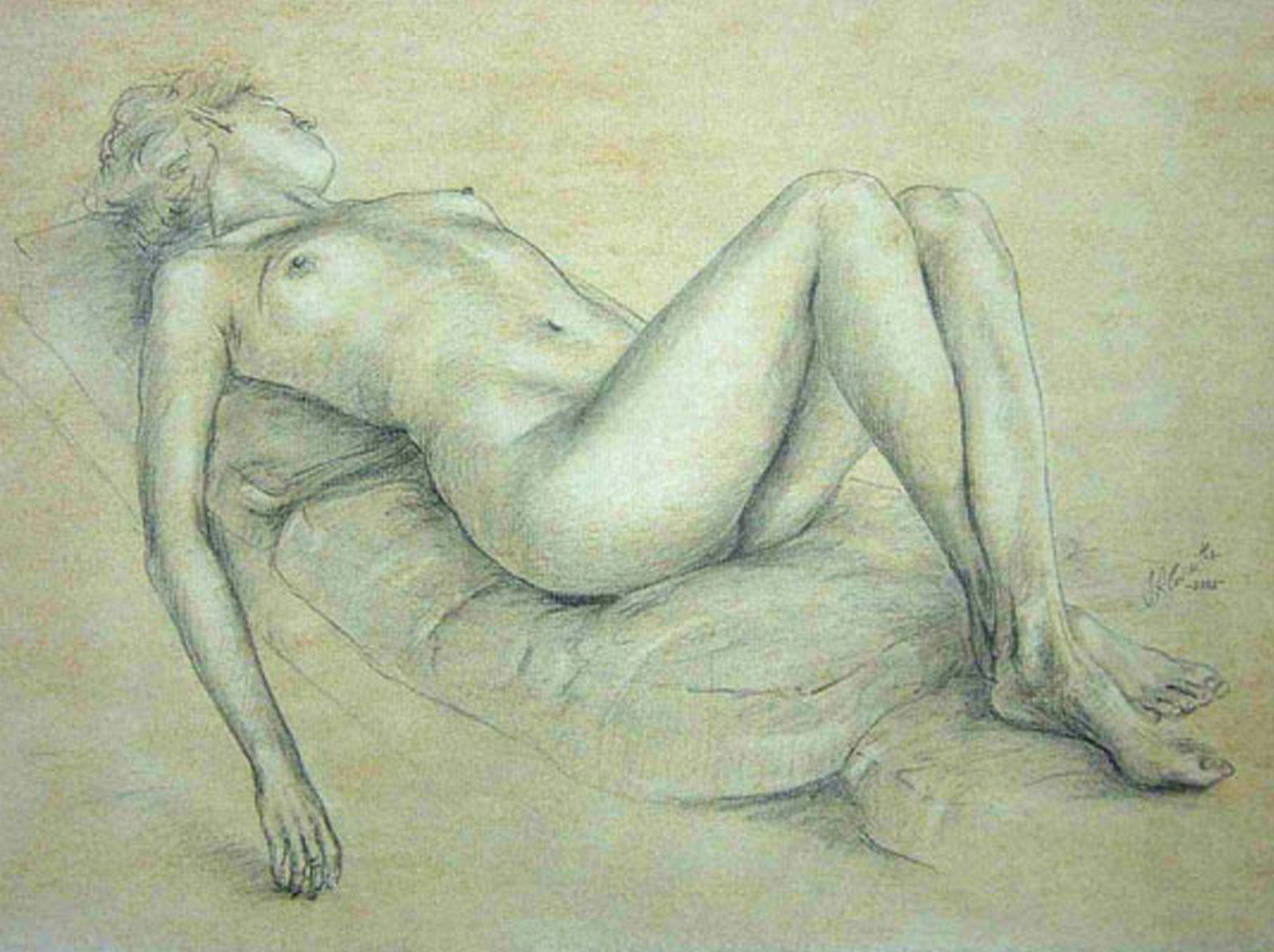 Nude female drawing on paper