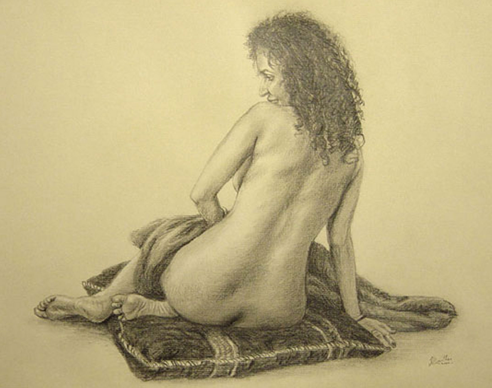 Indian nude female drawing on paper