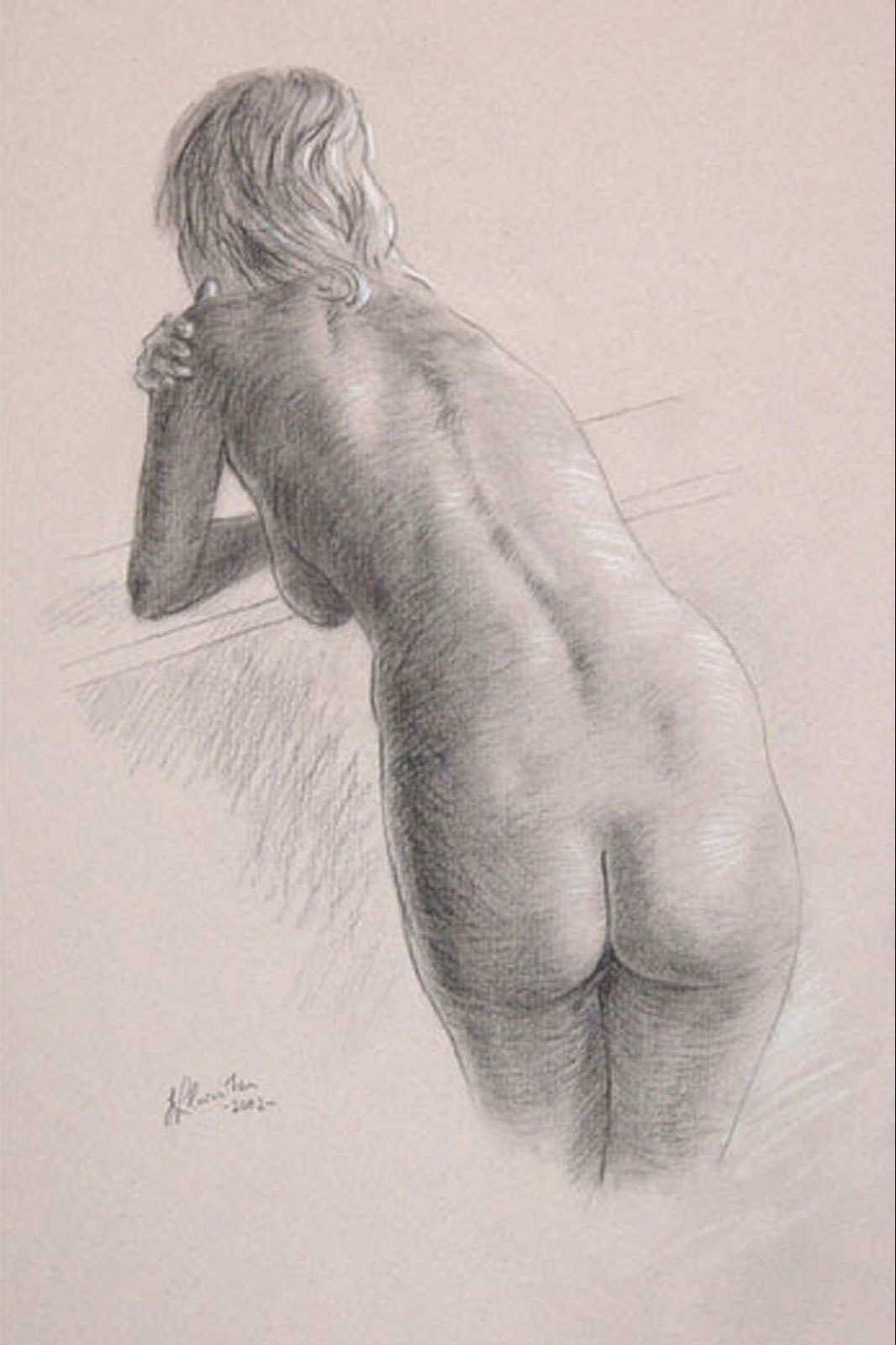 Nude female drawing on paper