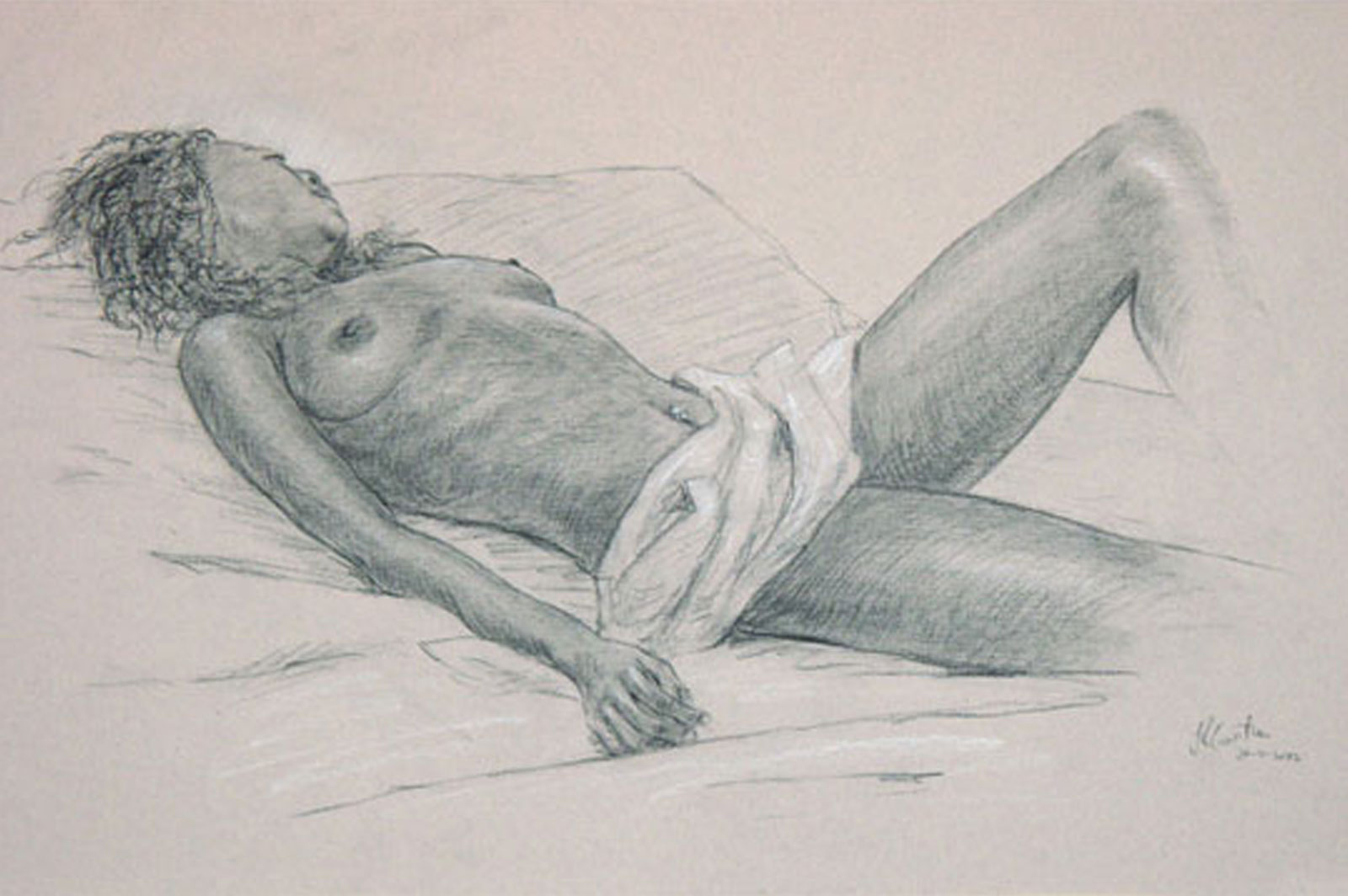 Nude female drawing on paper