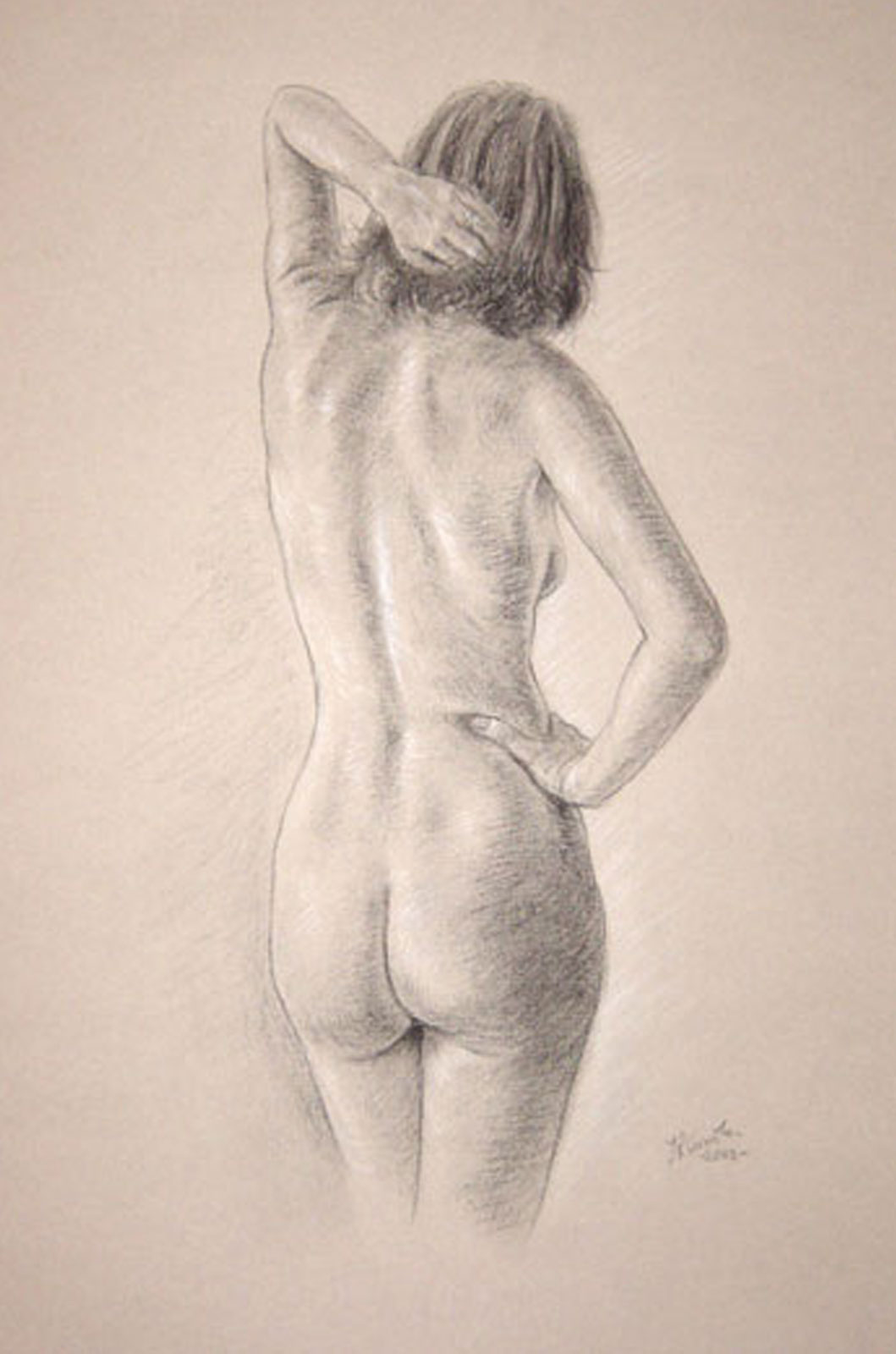 Nude female drawing on paper