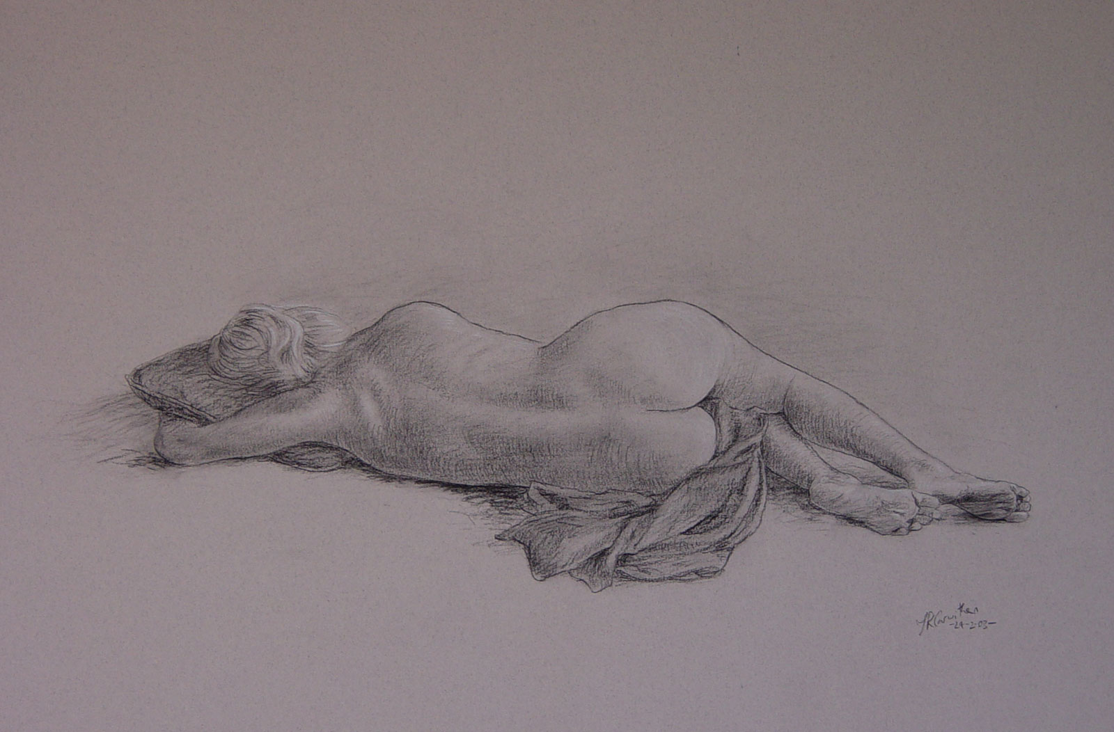 Nude female drawing on paper