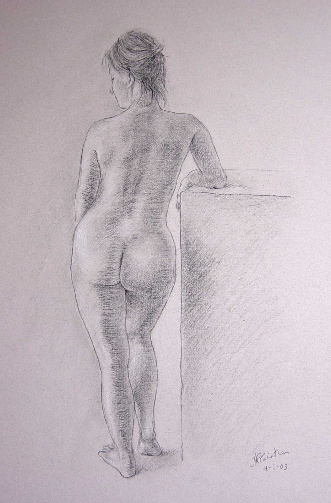 Nude female drawing on paper