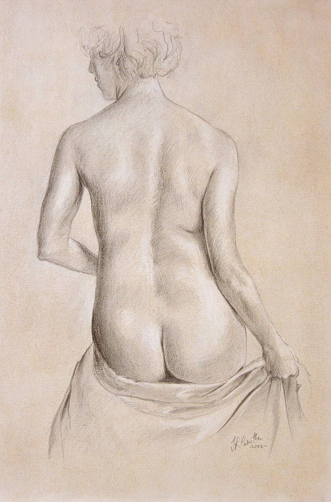 Nude female drawing on paper