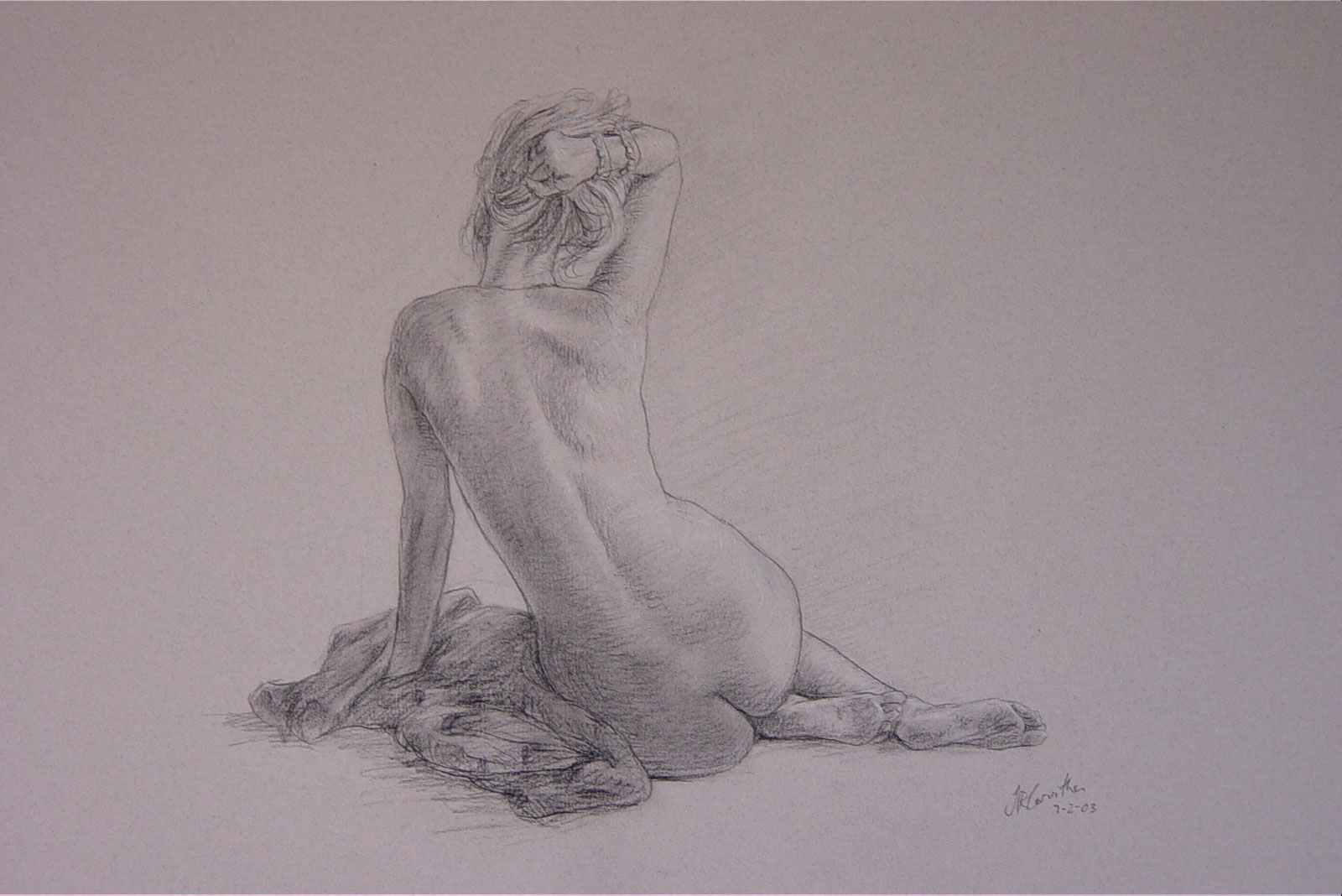 Nude female drawing on paper