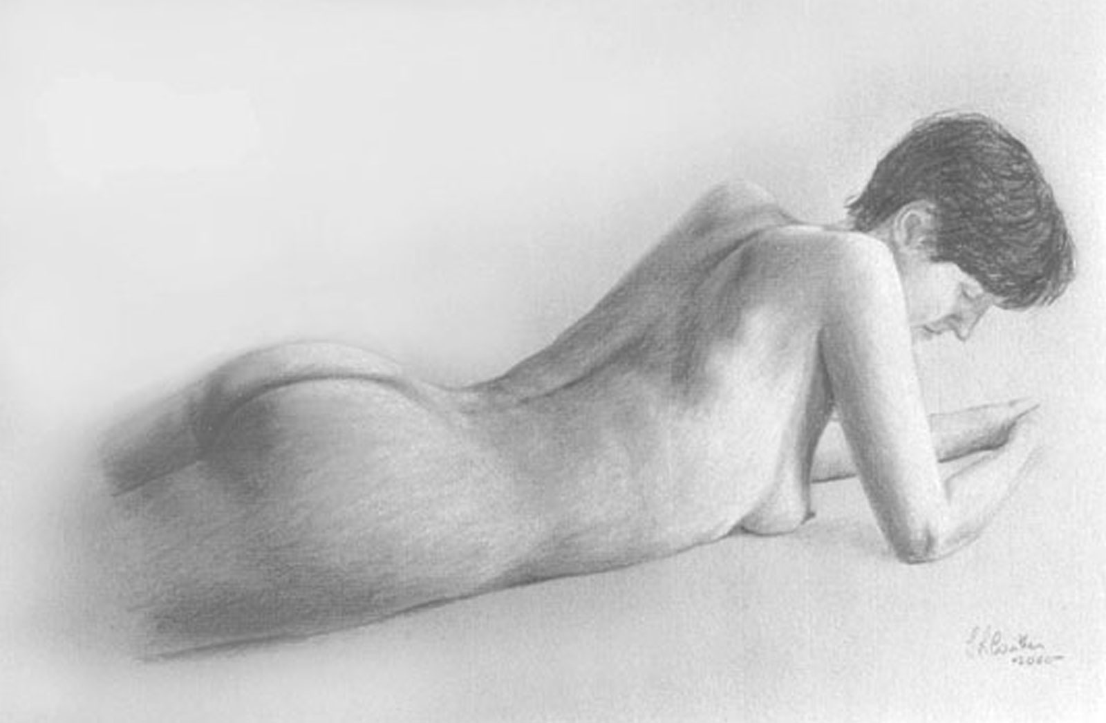 Nude female drawing on paper