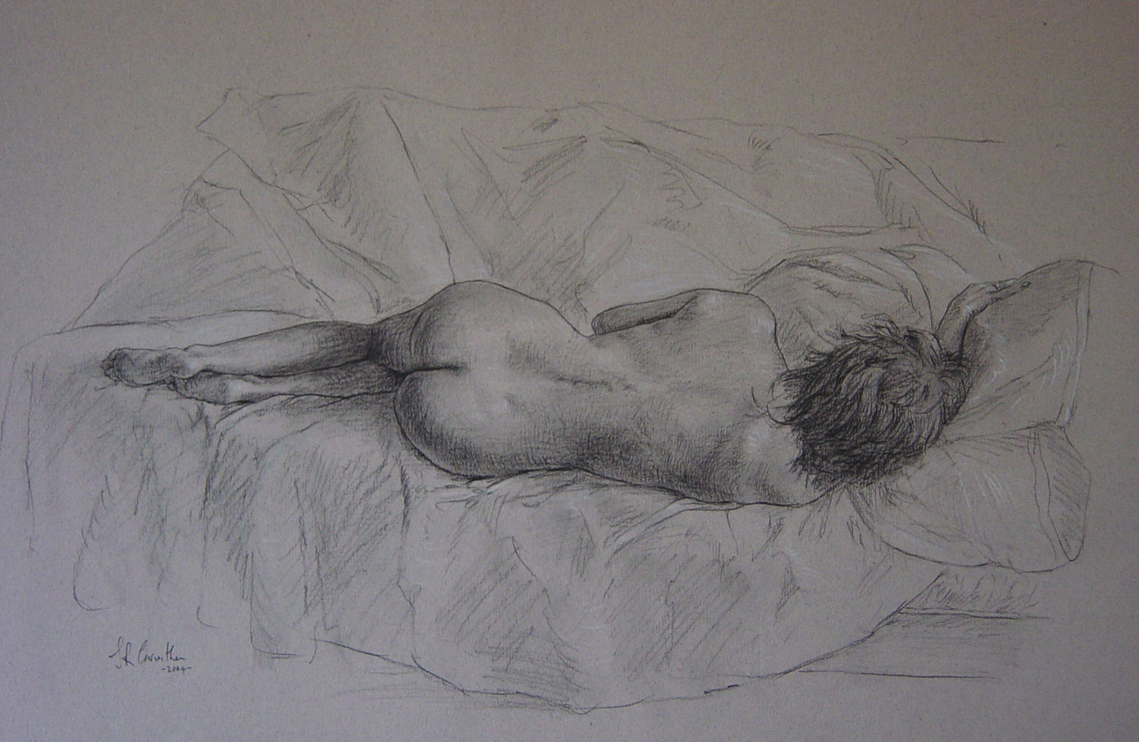 Nude female drawing on paper