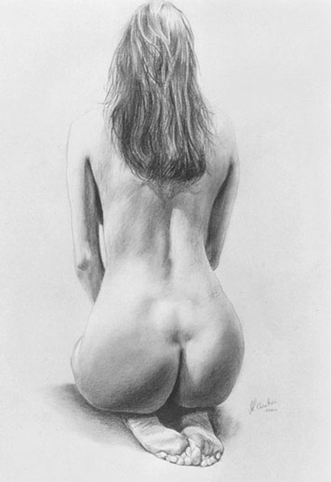 Nude female drawing on paper