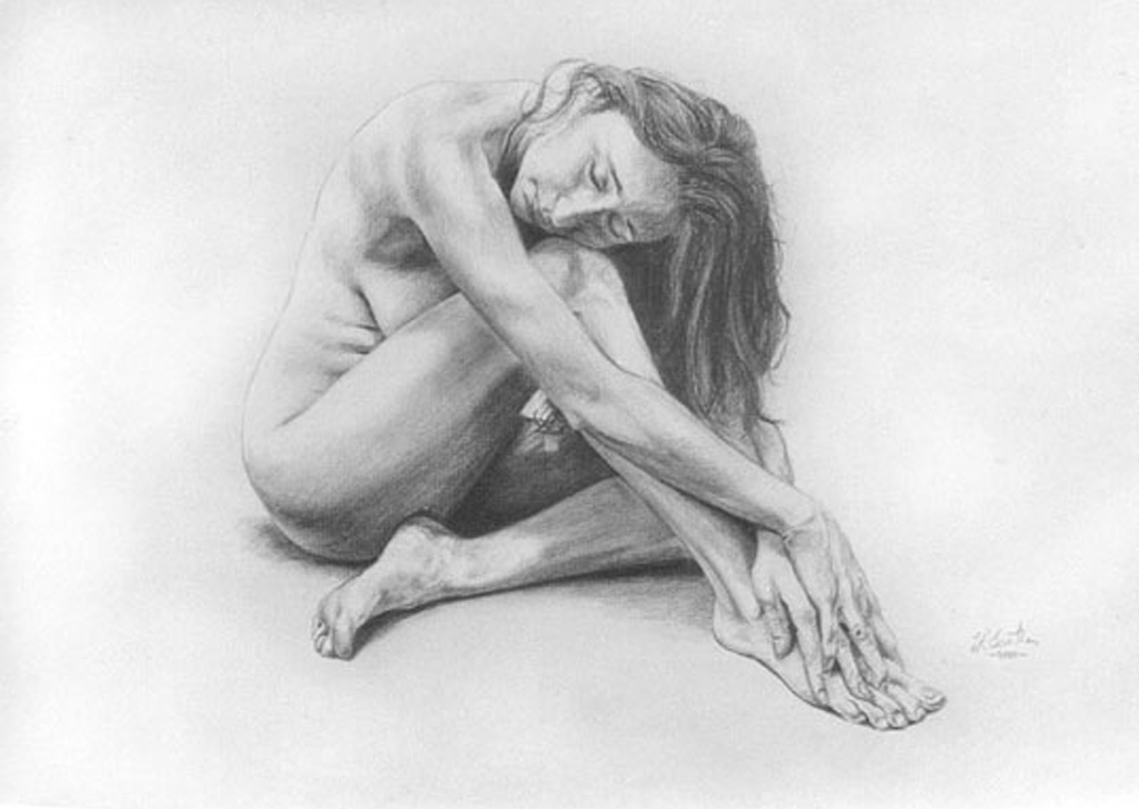 Nude female drawing on paper