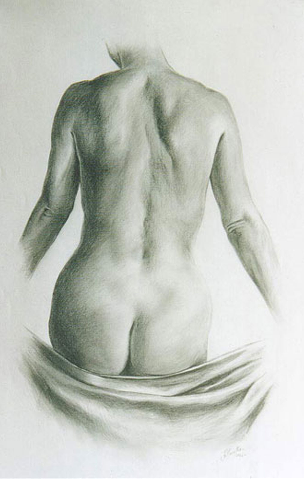 Nude female drawing on paper