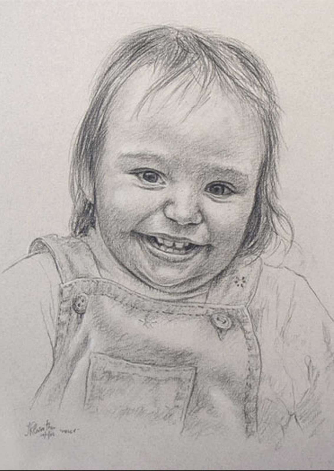 Baby portrait, drawing on paper