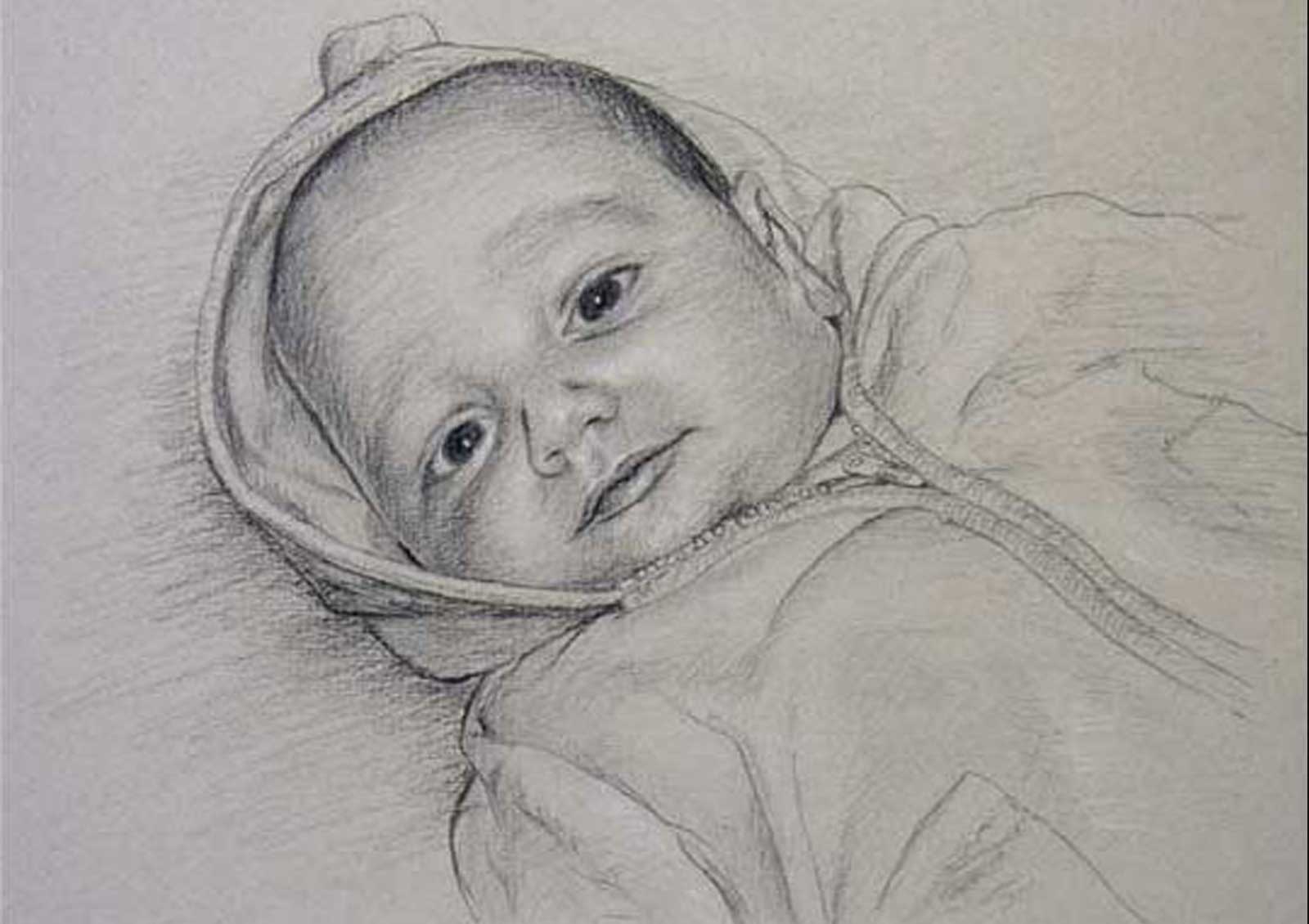 Baby portrait, drawing on paper