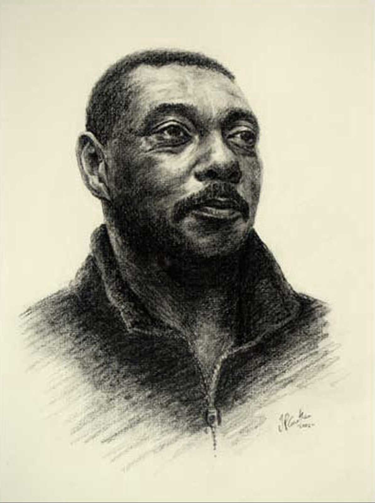 Black male portrait, drawing on paper