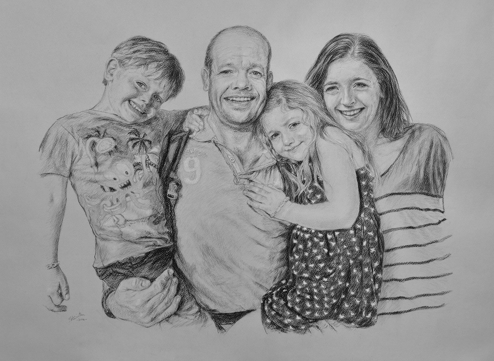 Family portrait, carbon pencil on paper