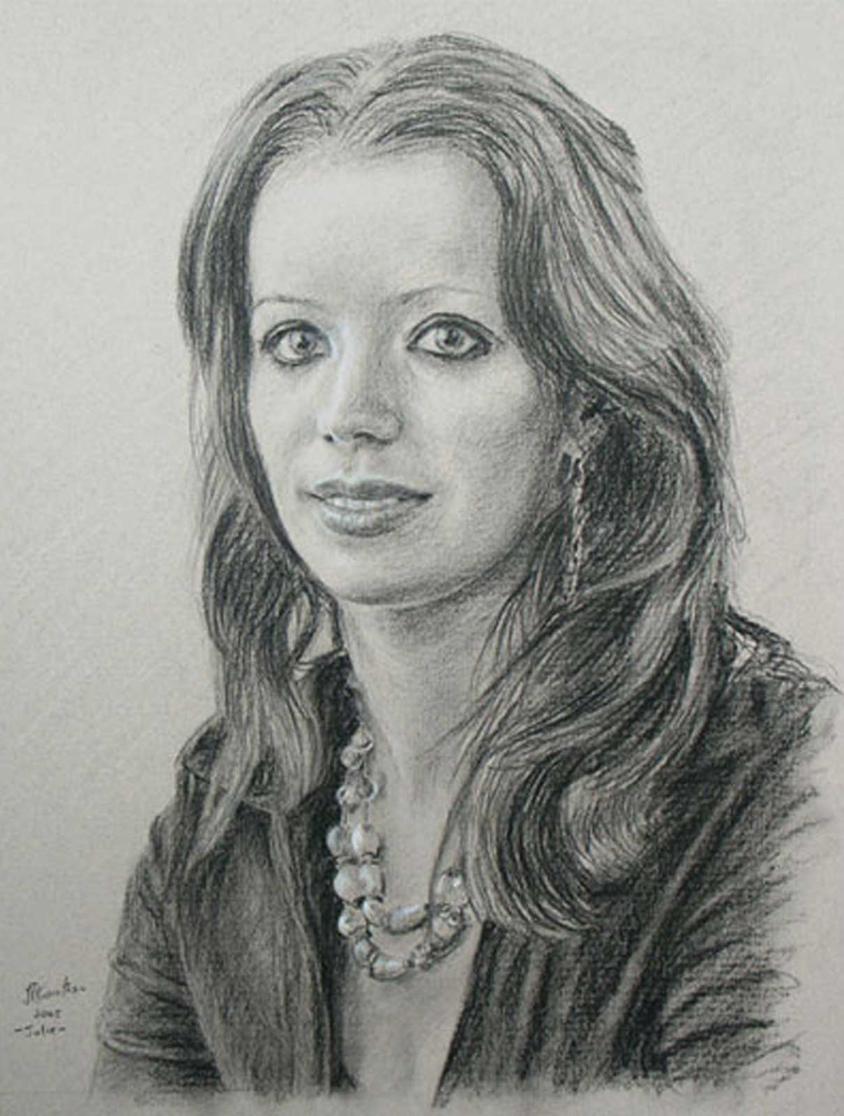 Female portrait drawing on paper