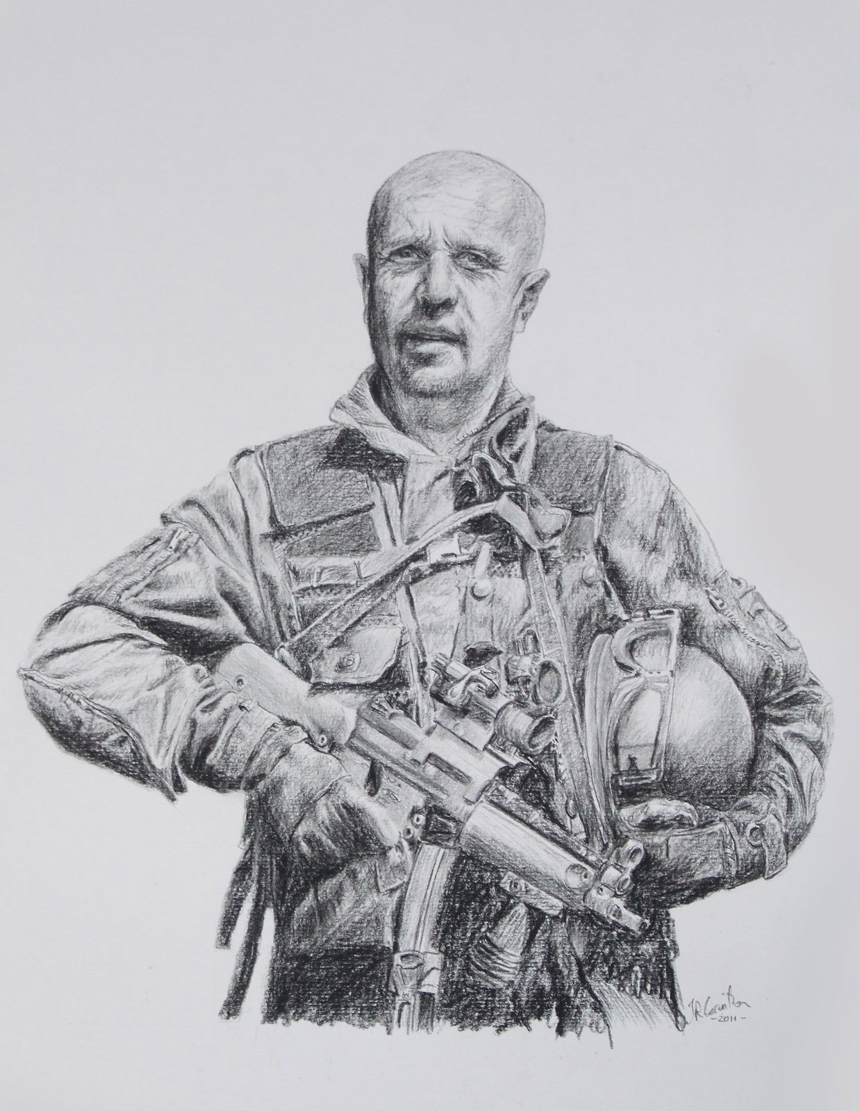 Male special forces portrait drawing on paper