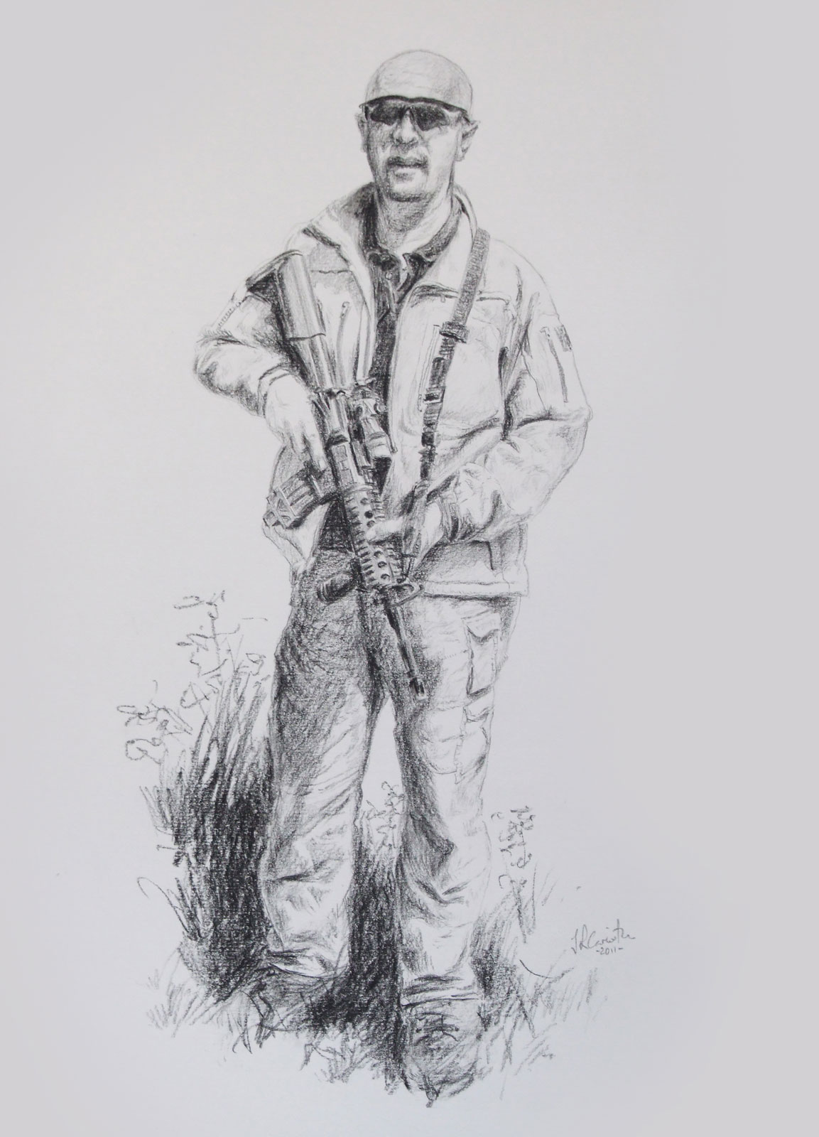 Male special forces portrait drawing on paper