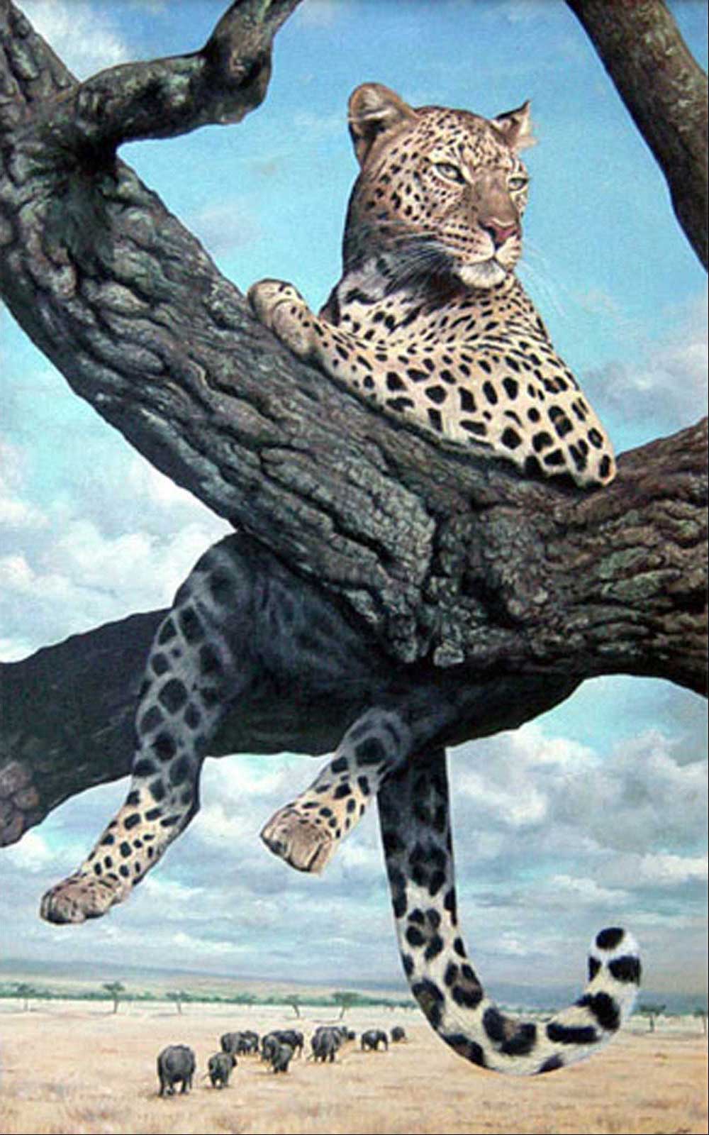 Leopard in a tree oil painting on canvas