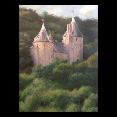 Castell Coch in summer, oil painting on canvas