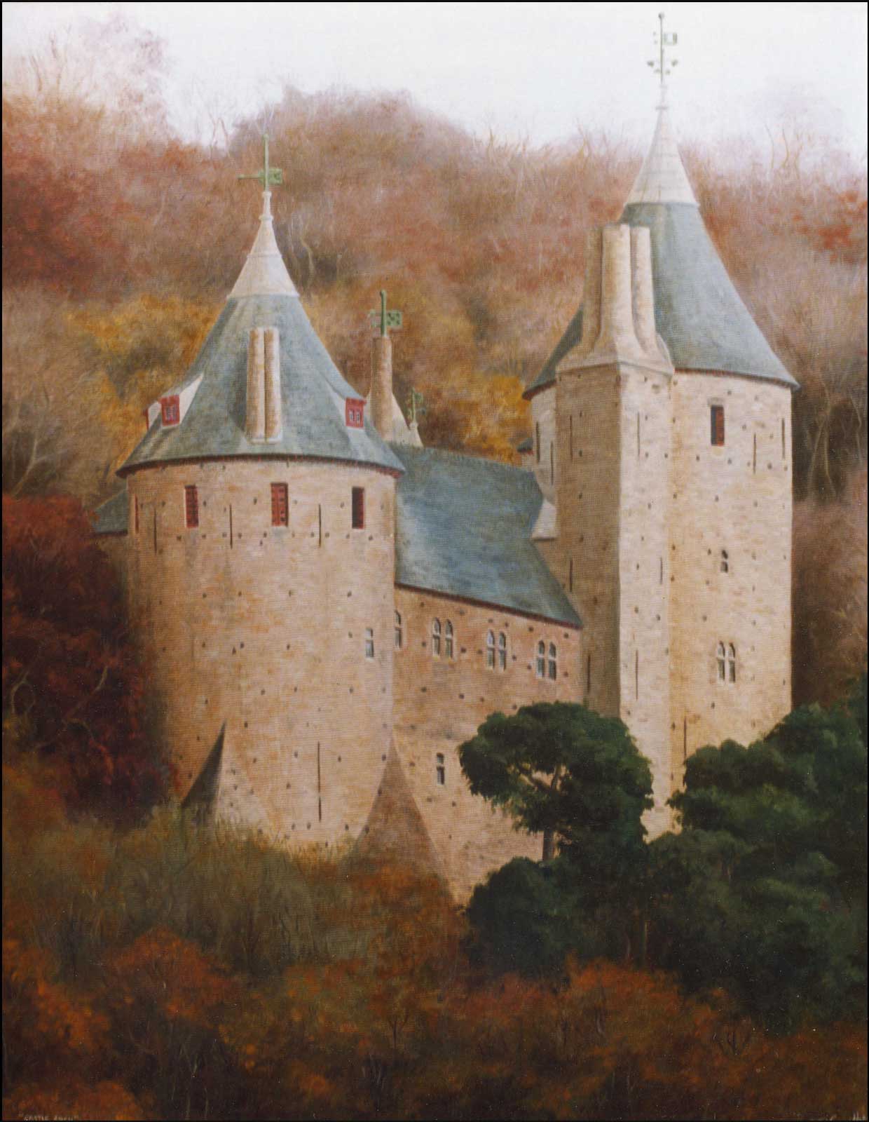 Castell Coch in autumn near Cardiff, oil painting on canvas