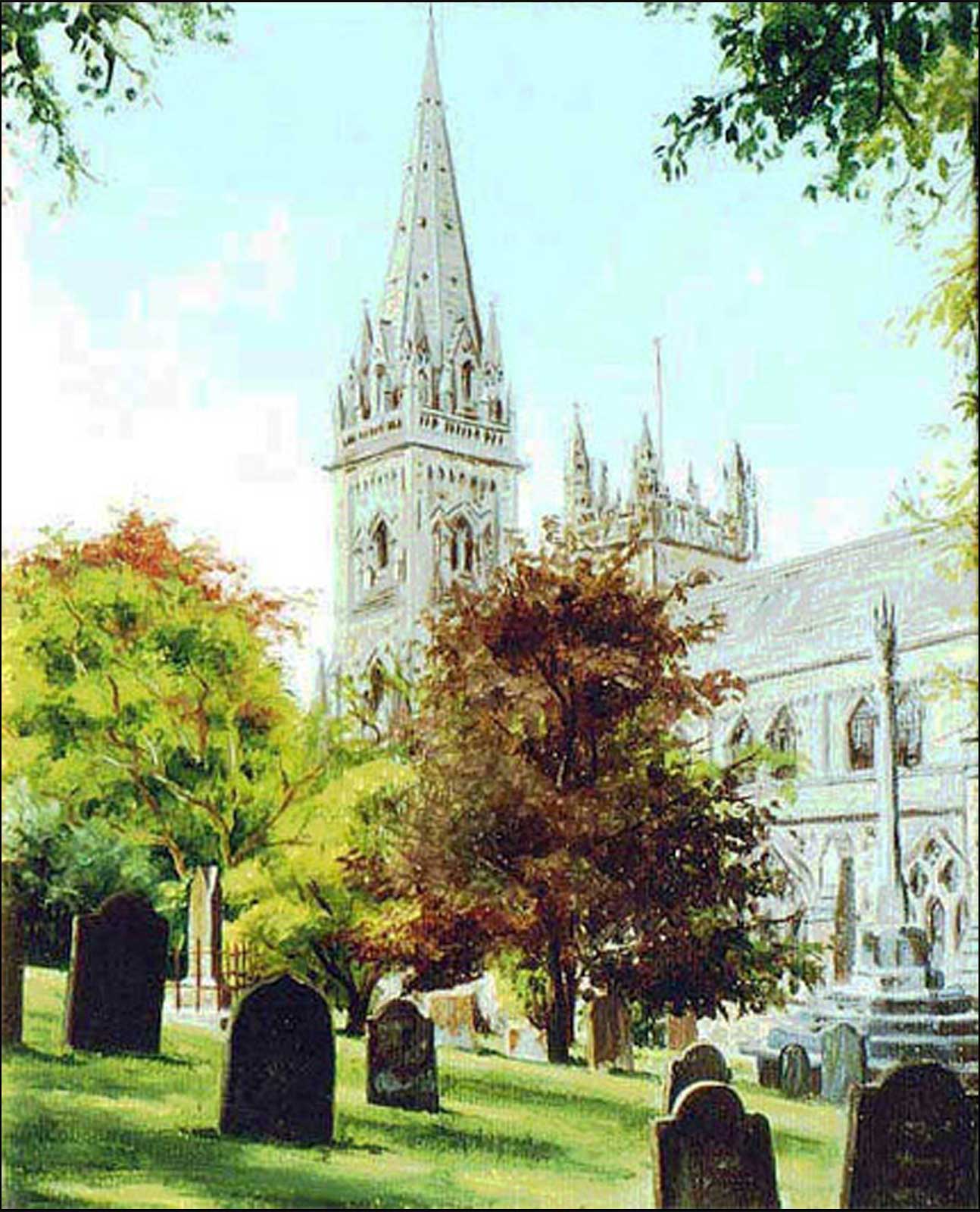 Llandaff Cathedral oil painting on canvas