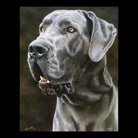 Dog portrait painting, oil paint on canvas