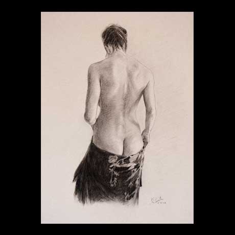 Female classic nude drawing on paper